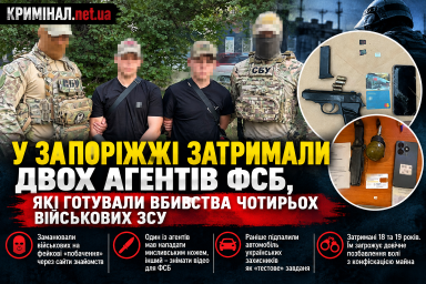 У Запоріжжі затримали двох агентів фсб, які готували вбивства чотирьох військових ЗСУ