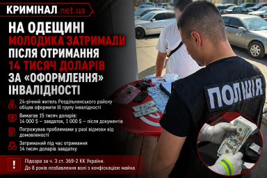 На Одещині молодика затримали після отримання 14 тисяч доларів за «оформлення» інвалідності На Одещині молодика затримали після отримання 14 тисяч доларів за «оформлення» інвалідності