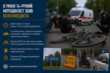 В Умані 14-річний мотоцикліст збив велосипедиста
