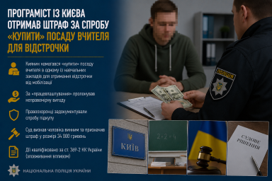Програміст із Києва отримав штраф за спробу &laquo;купити&raquo; посаду вчителя для відстрочки