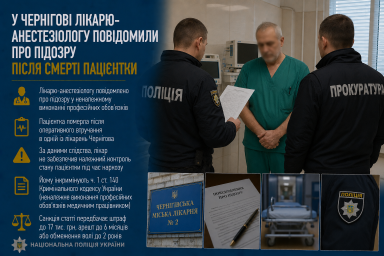 У Чернігові лікарю-анестезіологу повідомили про підозру після смерті пацієнтки