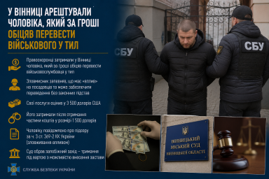 У Вінниці арештували чоловіка, який за гроші обіцяв перевести військового у тил