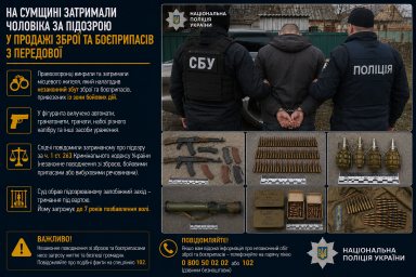 На Сумщині затримали чоловіка за підозрою у продажі зброї та боєприпасів з передової