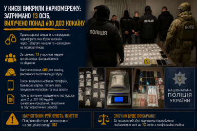 У Києві викрили наркомережу: затримано 13 осіб, вилучено понад 600 доз кокаїну