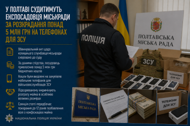 У Полтаві судитимуть експосадовця міськради за розкрадання понад 5 млн грн на телефонах для ЗСУ У Полтаві судитимуть експосадовця міськради за розкрадання понад 5 млн грн на телефонах для ЗСУ