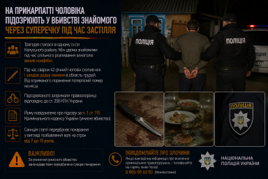 На Прикарпатті чоловіка підозрюють у вбивстві знайомого через суперечку під час застілля На Прикарпатті чоловіка підозрюють у вбивстві знайомого через суперечку під час застілля