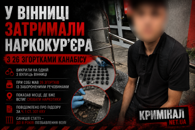 У Вінниці затримали наркокур&rsquo;єра з 26 згортками канабісу