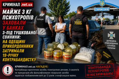 Майже 3 кг психотропів заховали у банках з-під тушкованої свинини: на Одещині прикордонники затримали 19-річну контрабандистку