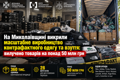 На Миколаївщині викрили масштабне виробництво контрафактного одягу та взуття: вилучено товарів на понад 50 млн грн На Миколаївщині викрили масштабне виробництво контрафактного одягу та взуття: вилучено товарів на понад 50 млн грн