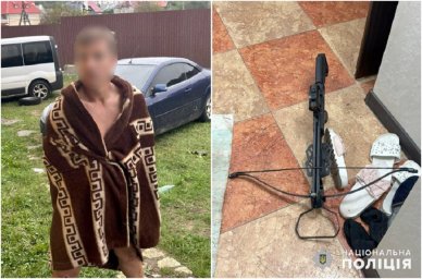 На Хмельниччині чоловік почав стріляти з арбалета в автомобіль