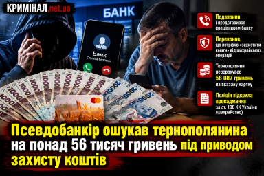 Псевдобанкір ошукав тернополянина на понад 56 тисяч гривень під приводом захисту коштів Псевдобанкір ошукав тернополянина на понад 56 тисяч гривень під приводом захисту коштів