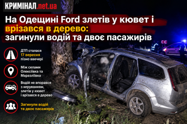 На Одещині Ford злетів у кювет і врізався в дерево: загинули водій та двоє пасажирів