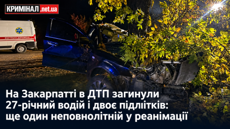 На Закарпатті в ДТП загинули 27-річний водій і двоє підлітків: ще один неповнолітній у реанімації На Закарпатті в ДТП загинули 27-річний водій і двоє підлітків: ще один неповнолітній у реанімації