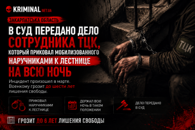 На Закарпатті судитимуть працівника ТЦК, який, за даними ДБР, прикував мобілізованого наручниками до сходів