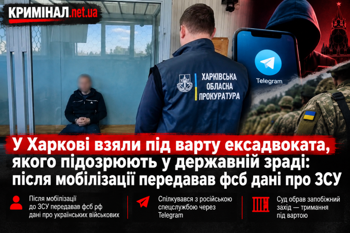 У Харкові взяли під варту ексадвоката, якого підозрюють у державній зраді: після мобілізації передавав фсб дані про ЗСУ