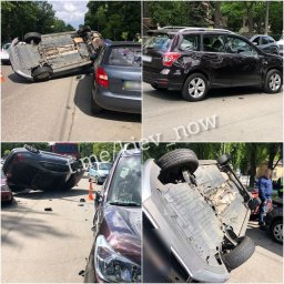В Киеве Volkswagen протаранил три авто и перевернулся на крышу