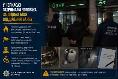 У Черкасах затримали чоловіка за підпал біля відділення банку У Черкасах затримали чоловіка за підпал біля відділення банку