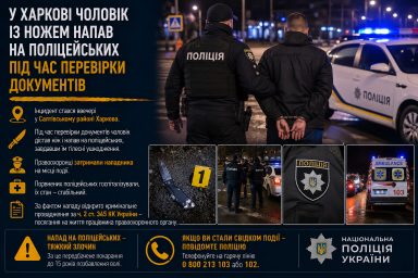 У Харкові чоловік із ножем напав на поліцейських під час перевірки документів