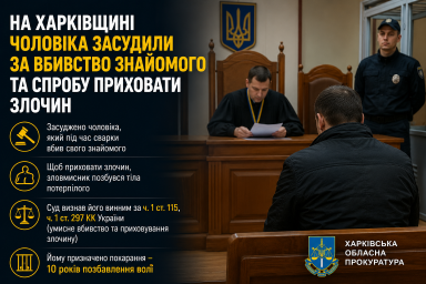На Харківщині чоловіка засудили за вбивство знайомого та спробу приховати злочин