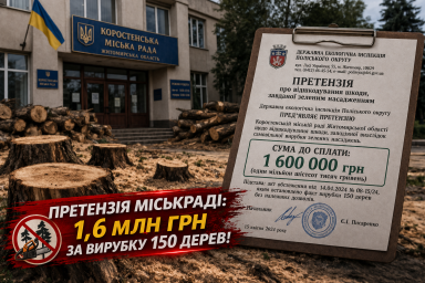 У Коростені міськраді виставили претензію на 1,6 млн грн за вирубку 150 дерев У Коростені міськраді виставили претензію на 1,6 млн грн за вирубку 150 дерев