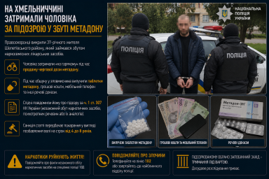 На Хмельниччині затримали чоловіка за підозрою у збуті метадону На Хмельниччині затримали чоловіка за підозрою у збуті метадону