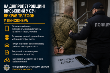 На Дніпропетровщині військовий у СЗЧ викрав телефон у пенсіонера
