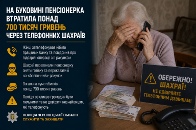 На Буковині пенсіонерка втратила понад 700 тисяч гривень через телефонних шахраїв