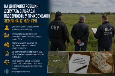 На Дніпропетровщині депутата сільради підозрюють у приховуванні землі на 17 млн грн На Дніпропетровщині депутата сільради підозрюють у приховуванні землі на 17 млн грн
