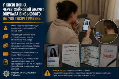 У Києві жінка через фейковий акаунт ошукала військового на 700 тисяч гривень