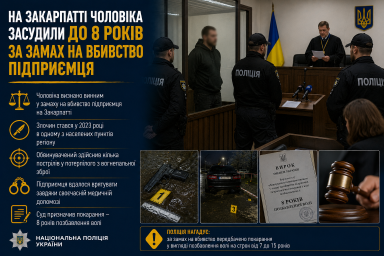 На Закарпатті чоловіка засудили до 8 років за замах на вбивство підприємця