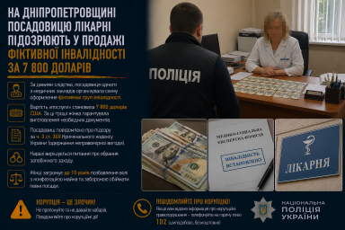 На Дніпропетровщині посадовицю лікарні підозрюють у продажі фіктивної інвалідності за 7 800 доларів