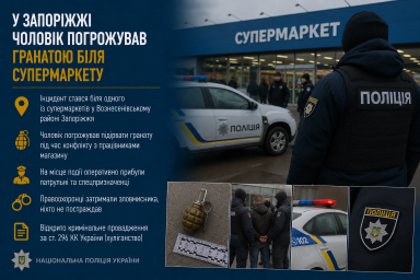 У Запоріжжі чоловік погрожував гранатою біля супермаркету