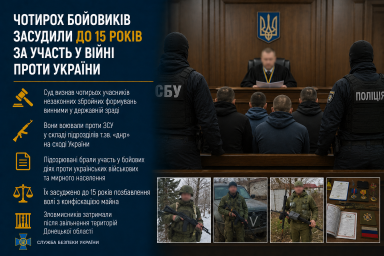 Чотирьох бойовиків засудили до 15 років за участь у війні проти України Чотирьох бойовиків засудили до 15 років за участь у війні проти України