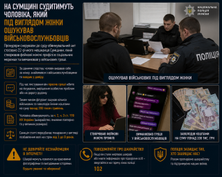 На Сумщині судитимуть чоловіка, який під виглядом жінки ошукував військовослужбовців