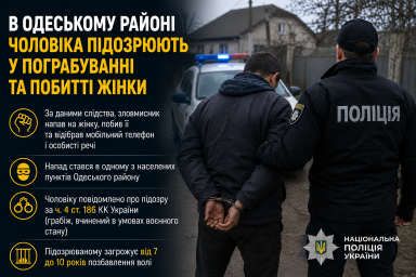В Одеському районі чоловіка підозрюють у пограбуванні та побитті жінки