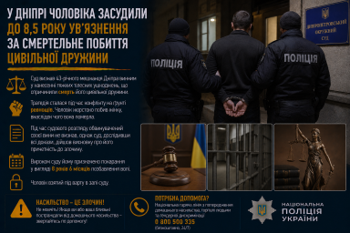У Дніпрі чоловіка засудили до 8,5 року ув&rsquo;язнення за смертельне побиття цивільної дружини