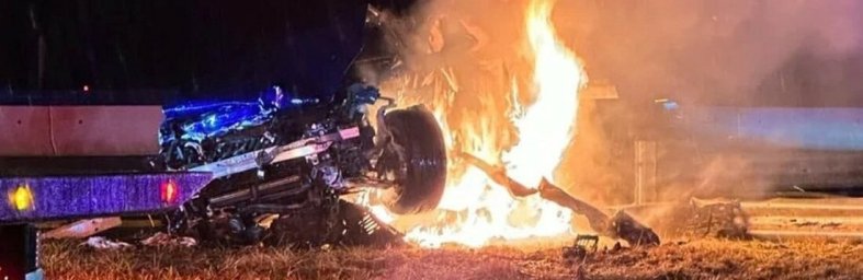На Чернігівщині Tesla згоріла після наїзду на електроопору